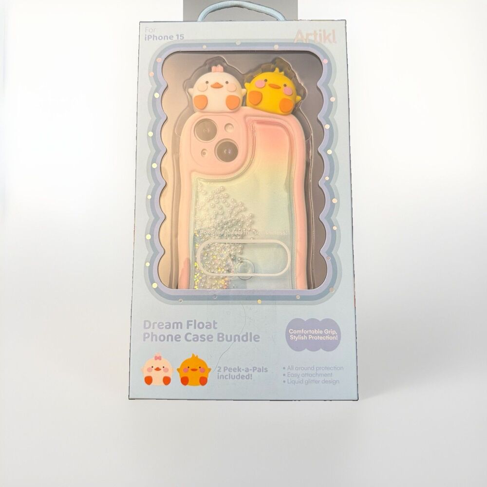 Artikl Peek-a-Pals Dream float iPhone 15 Case Bundle Chicks Liquid Glitter New